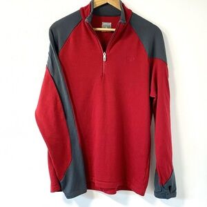 Icebreaker Mid-Weight Merino Wool Quarter Zip Sweater Red Grey Layer Men’s Large